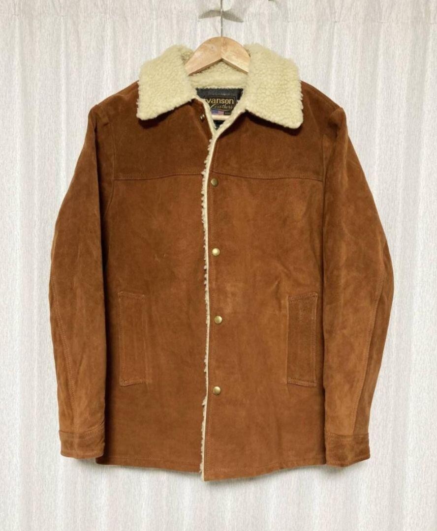 VANSON Boa Ranch Suede Leather Jacket men Size L Color Brown