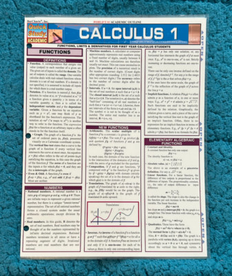 QuickStudy Calculus 1 | Academic outline | Laminated study reference sheet