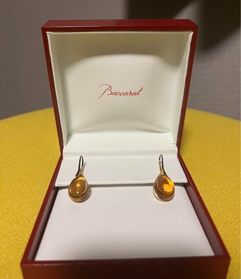 Baccarat orange  Earrings crystal glass 925