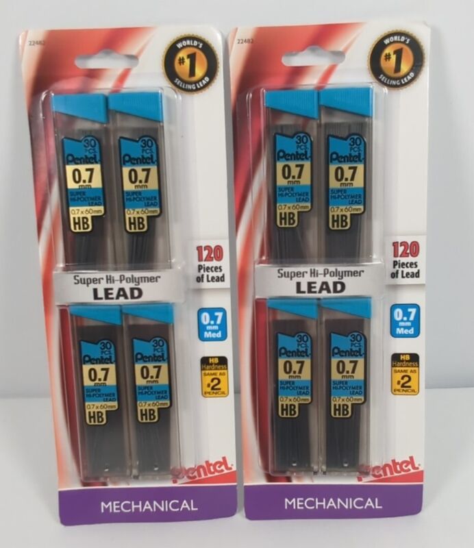 Pentel 2 Packs Mechanical Pencil Lead Refills 0.7 mm Med HB 240 Total Pieces NEW