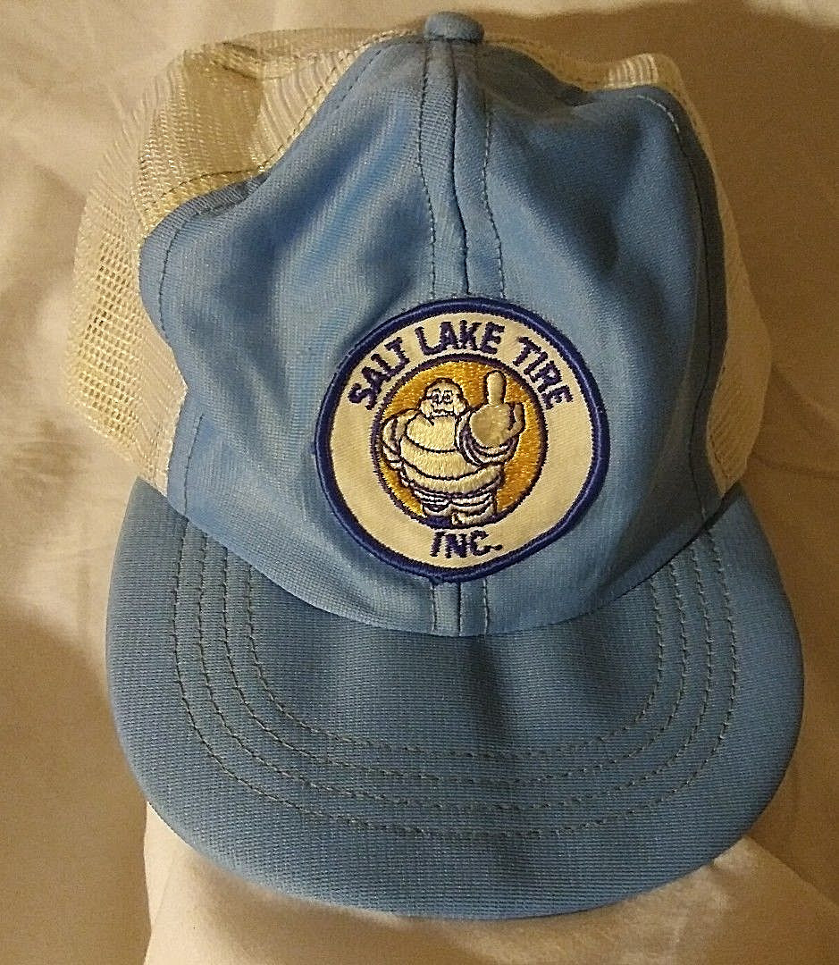 vtg Patch Michelin man flipping off Tire Hat mesh Trucker old cap polyester 70s