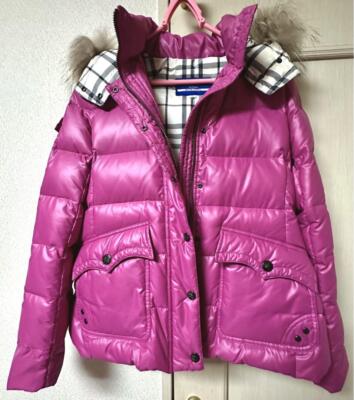Burberry Blue Label Pink Hooded Zip Up Down Jacket Nova Check Size