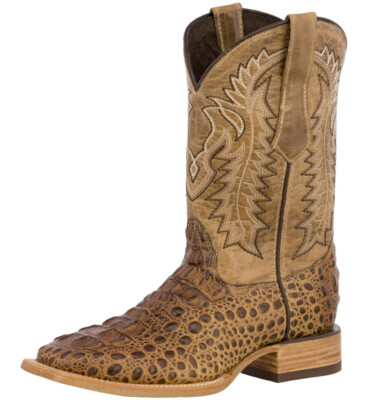 Mens Cowboy Boots Alligator Pattern Square Toe Leather Sand Rodeo Dress