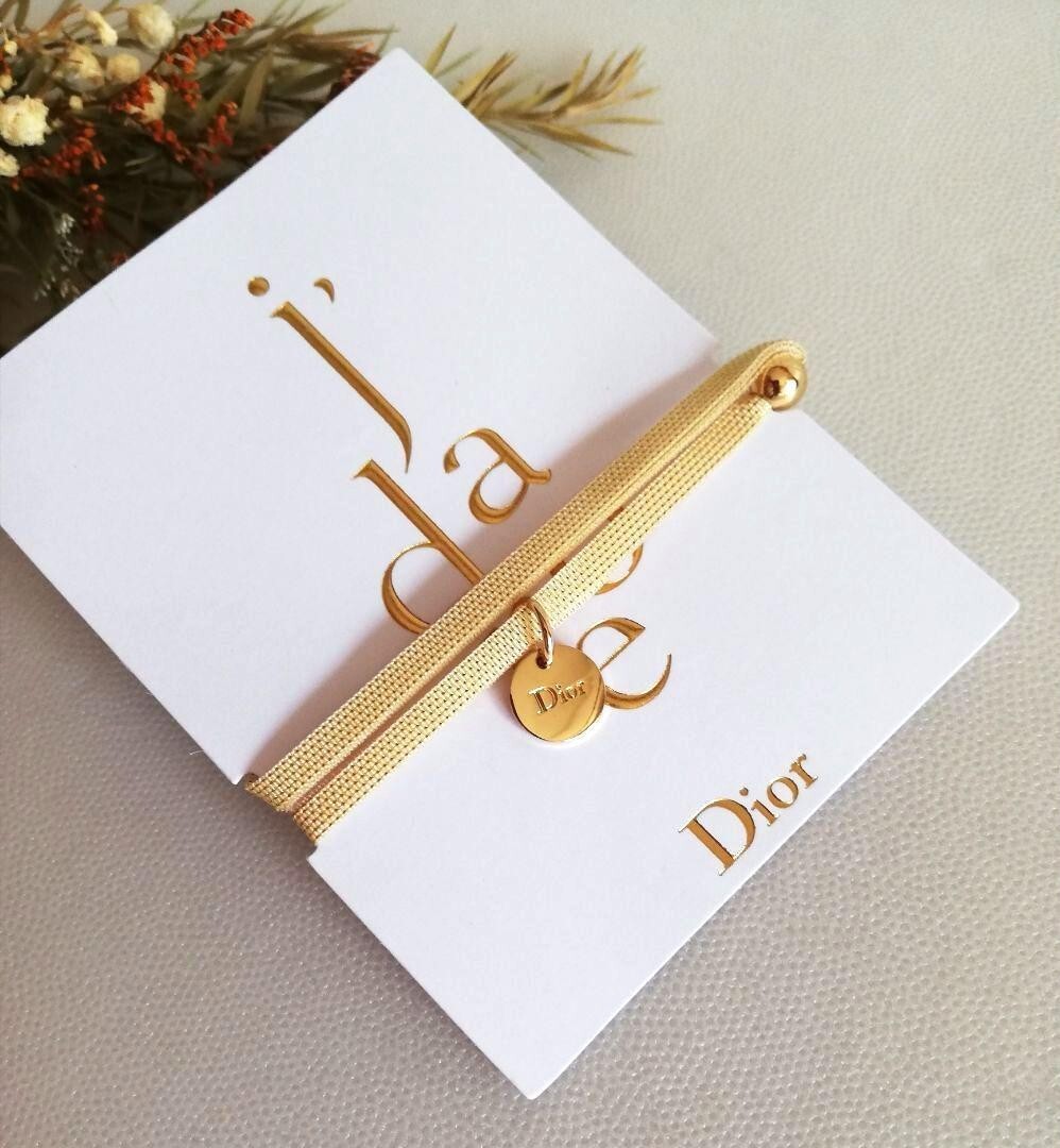 Christian Dior JADORE Bracelet choker Gold Logo Charm Ribbon