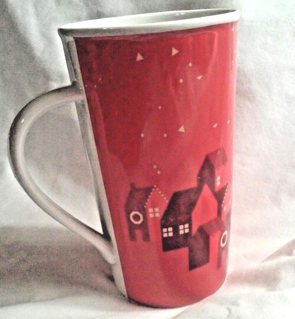 Starbucks Christmas Mug Holiday Village Houses Red on Red cup Tall 2013