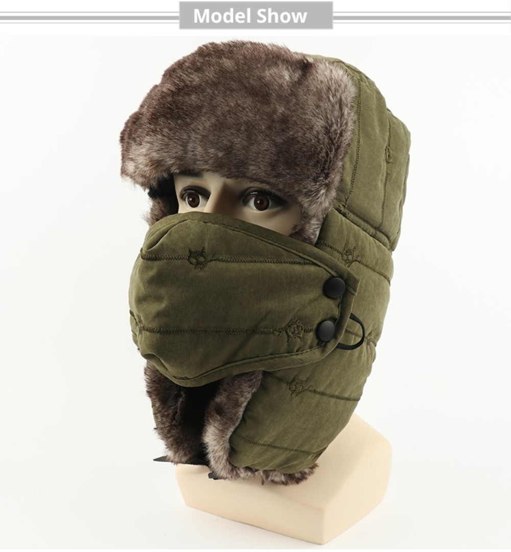 Men Women Winter Windproof Fur Ear Flap Ski Snow Cap Face Mask Warm Hat Cap US