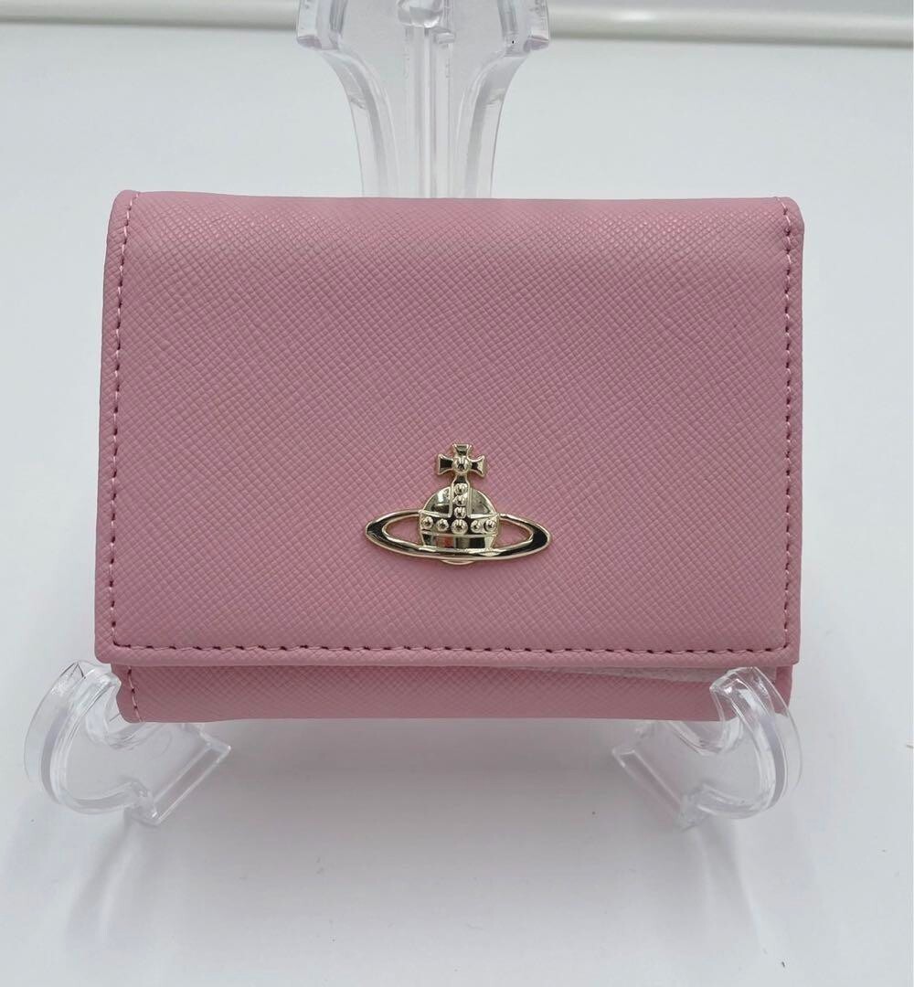 Vivienne Westwood Pink Leather Tri-Fold Wallet gold Orb