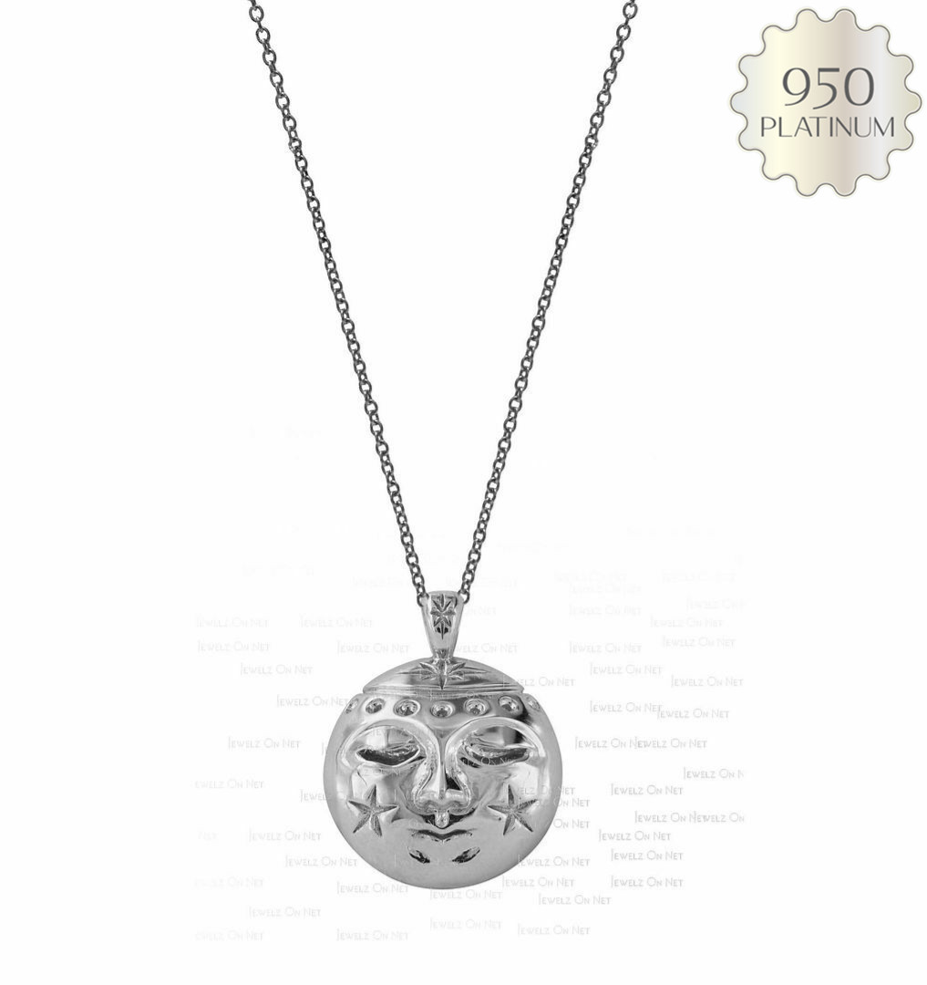 950 Platinum Moon Face Vintage Style Pendant Necklace Christmas Gift Jewelry
