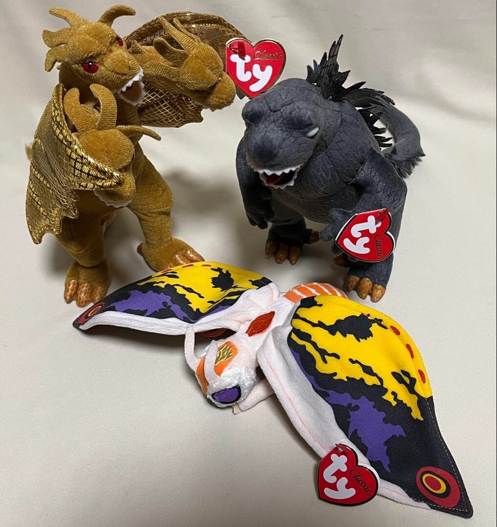 2001 Godzilla Mothra and Ghidorah ぬいぐるみ RARE 2001 TY BEANIE BABY GODZILLA MOTHRA KING GHIDORAH Set