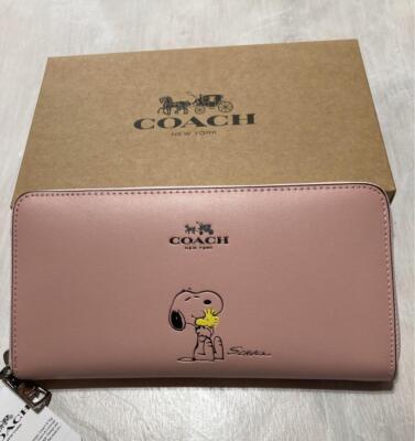 Coach x Peanuts Wallet Snoopy Woodstock Light Pink Leather