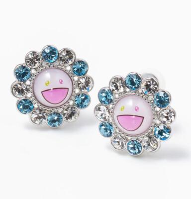 Takashi Murakami Flower Clip-on Earrings Blue & white Liquem