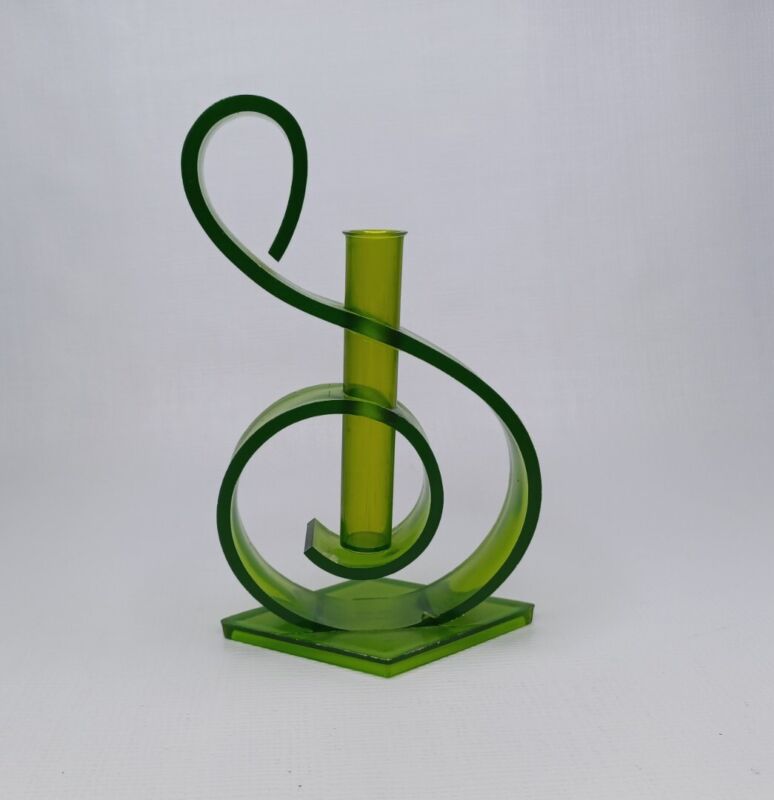 Vintage Green Acrylic Plastic Bud Flower Vase Swirl MCM Mid Century Modern