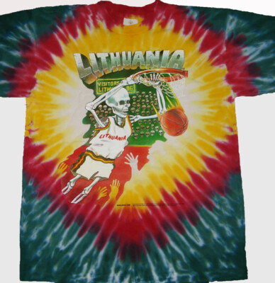 GRATEFUL DEAD Lithuania Olympic Basketball Tie-Dyed T-Shirt Original 1992 Design