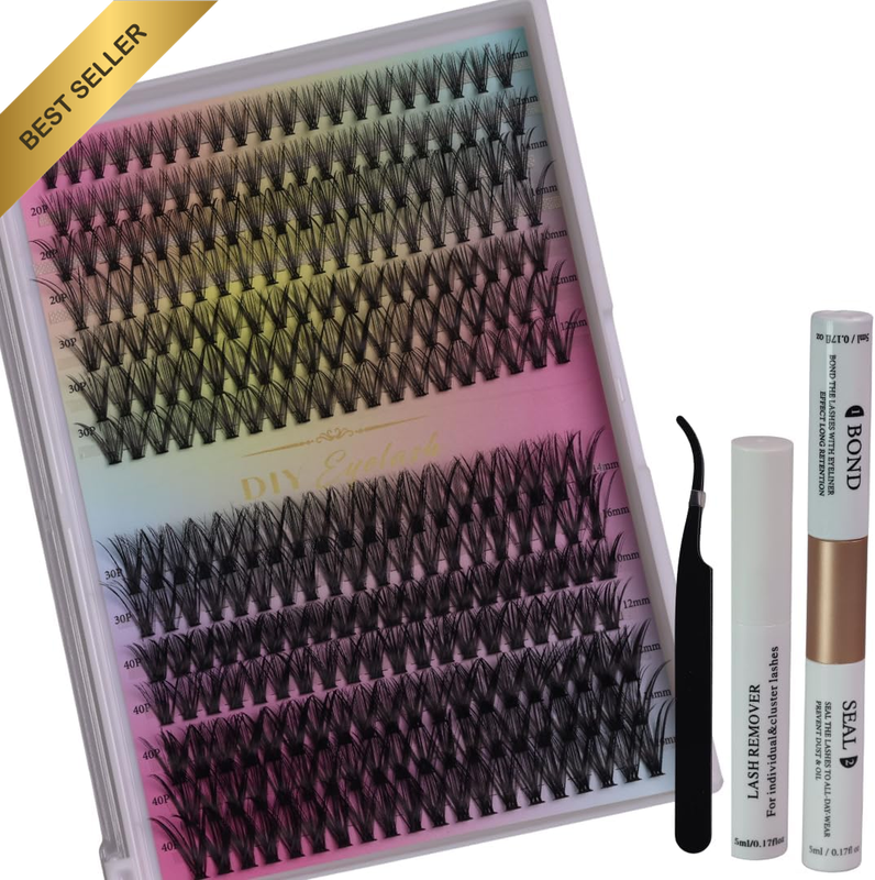 Lash Cluster DIY Kit – 280PCS Eyelash Extension Kit with Bond & Seal & Tweezers,