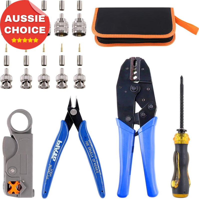 Coaxial Cable Tool Set Crimping Stripper Connectors RG58 RG59 RG62 RG174