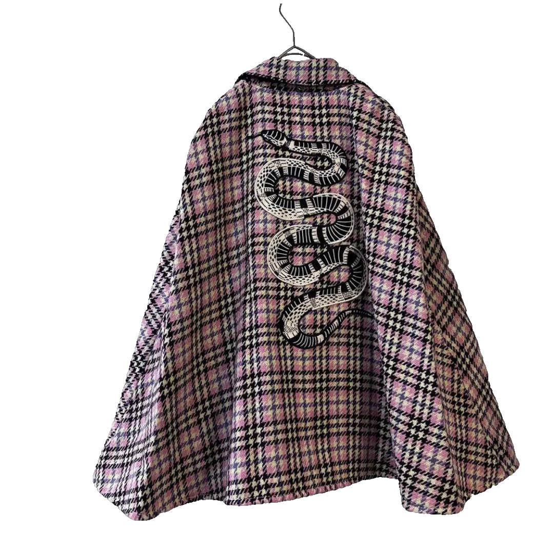Gucci Cape Coat Snake Embroidery 2way Plaid Mohair Wool Size Gucci Cape Coat Snake Embroidery 2way Plaid Mohair Wool Size