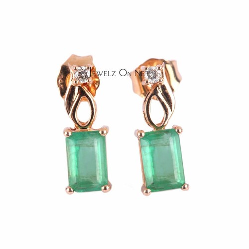 Pre-owned J.o.n 14k Gold Genuine Diamond And Emerald Gemstone Wedding Stud Earrings Fine Jewelry In White