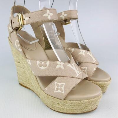 LOUIS VUITTON Wedge Sole Sandals Monogram EU 34 Used | eBay