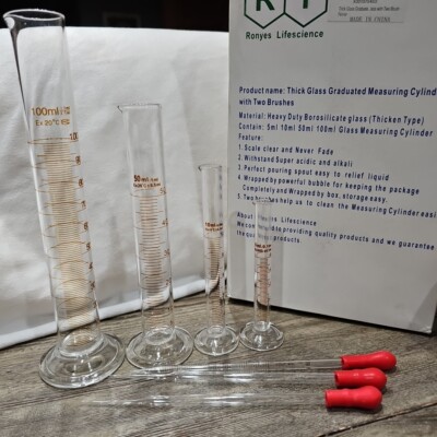 Thick Glass Graduated Measuring Cylindar Set Pipettes 5 10 50 100mls Box