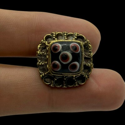 Rare Superb Antique Genuine Phoenician Glass Multi Color Square Ring Size 6.25US