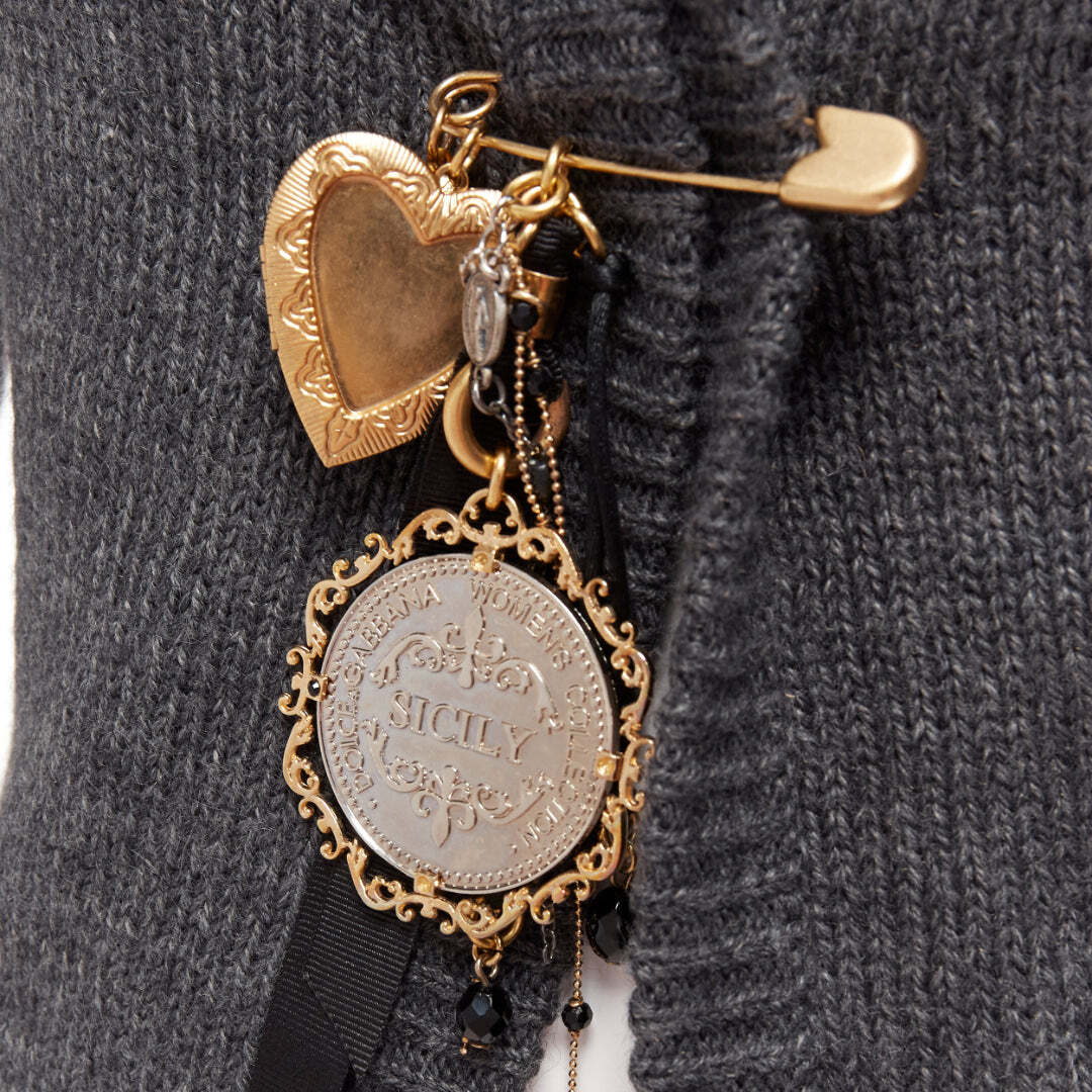 DOLCE GABBANA grey gold Sicily baroque heart ribbon charm
