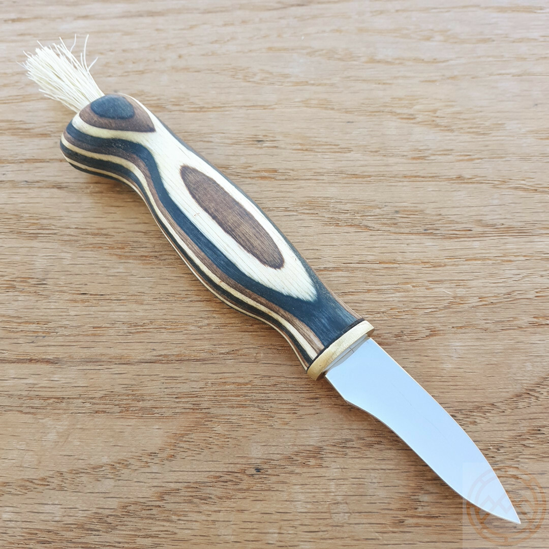 Wood Jewel Mushroom Fixed Knife 2.25" Stainless Blade Zebra Wood Handle w/Sheath