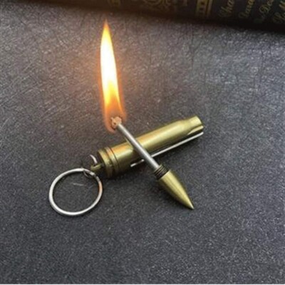 Metal Matchstick Keychain Ring Reusable Lighter Flint Match Fire Starter