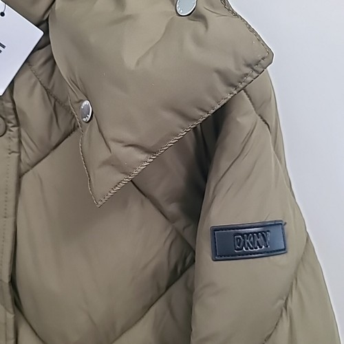 Pre-owned Dkny Women's Long Green Hood Puffer Jacket 0°f Warmth Factor Sz Xs Msrp $380