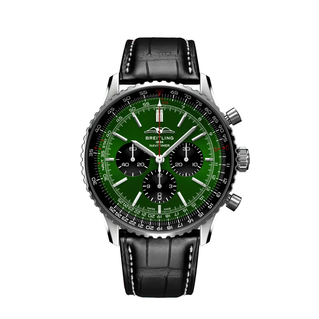 Pre-owned Breitling Ab0137241l1p1 Navitimer B01 Chronograph 46 Green Dial Black Subs Black