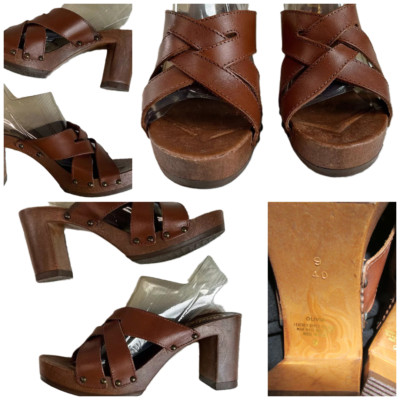 Candies Olivia Brown Leather platform Sandals Made in Italy 9 Vtg 80's Boho Y2k