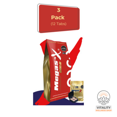 Megas'X Gold - Natural Vitality Support Supplement | 3 Sachets (12 Tabs)