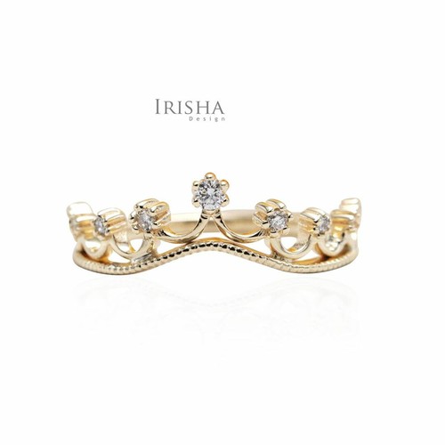 Pre-owned Irisha Designs 0.03ct. Vs Diamond Wedding-anniversary-engagement Crown Design Ring In 14k Gold In White