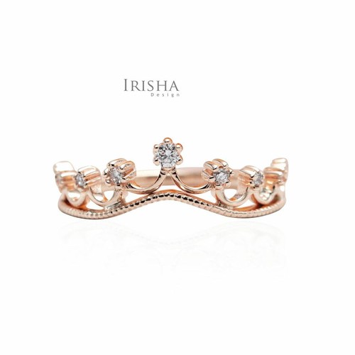 Pre-owned Irisha Designs 0.03ct. Vs Diamond Wedding-anniversary-engagement Crown Design Ring In 14k Gold In White