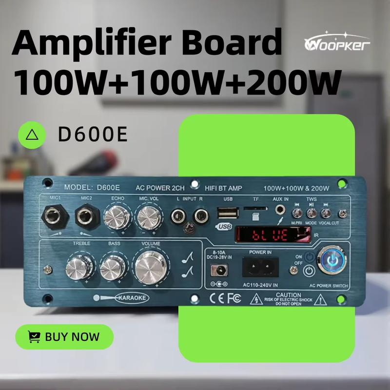 100W+100W+200W D600E Bluetooth 5.0 Amplifier Board with Subwoofer TWS Function