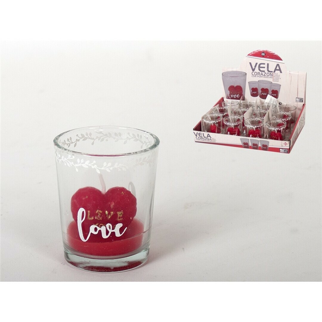 Set 12 Pezzi Candela Lumini Rossi In Bicchiere Di Vetro Love Cuore