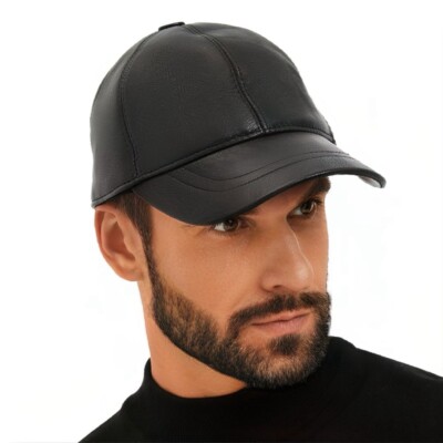 BLACK REAL GENUINE LAMBSKIN SUEDE LEATHER Baseball Cap Hat Sport Visor