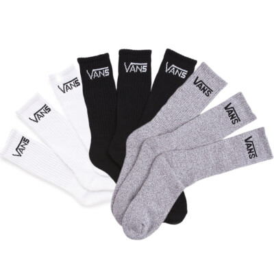 Vans OTW Classic Crew Socks 3-Pack Mens Off The Wall Basics Черный Белый Серый