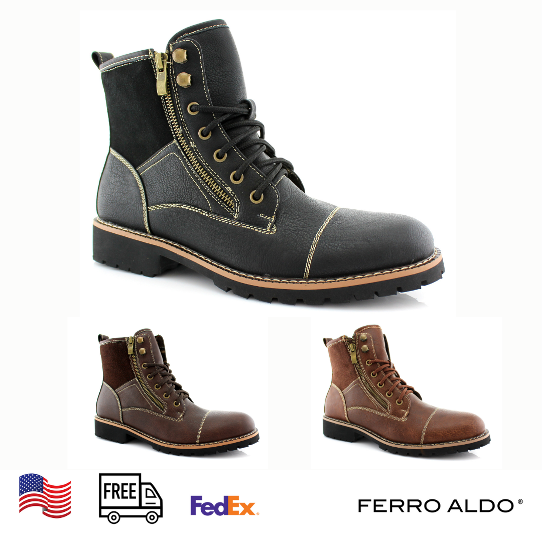 Ferro Aldo Men's Suede Leather High Top Zipper Hiking Motorcycle Combat Boots