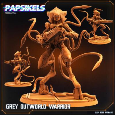 3D Printed Papsikels Cyberpunk Sci-Fi Grey Kind Outworld Invaders Set - 28mm