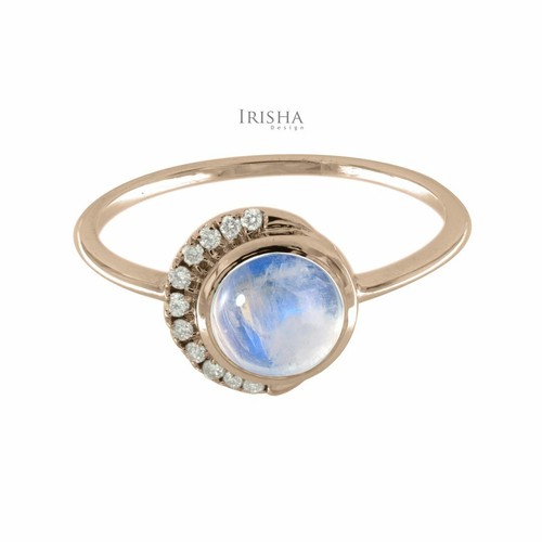 Pre-owned Irisha Designs 0.08 Ct. Pave Set Diamond-rainbow Moonstone Wedding Ring Christmas Gift 14k Gold In F-g