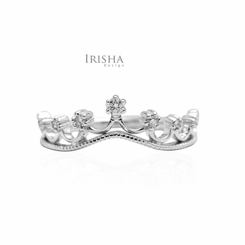 Pre-owned Irisha Designs 0.03ct. Vs Diamond Wedding-anniversary-engagement Crown Design Ring In 14k Gold In White