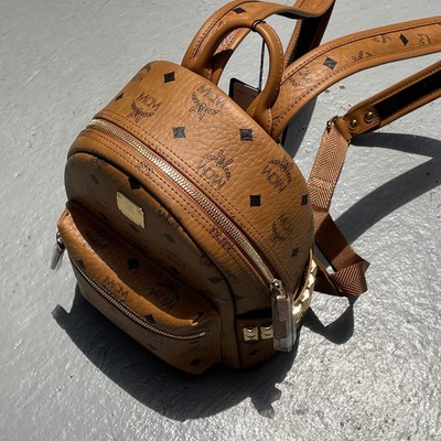 MCM STARK MINI Backpack Visetos Unused Cognac Brown Logo 10.5cm x 21.5cm x 26cm