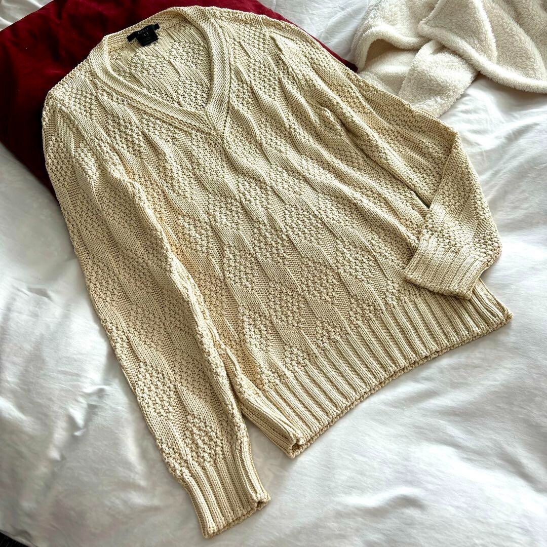 GUCCI Knit Sweater Beige Tom Ford-era 100% silk V-neck Mens