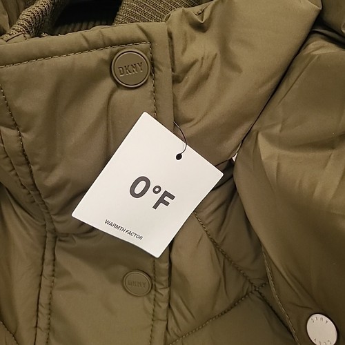 Pre-owned Dkny Women's Long Green Hood Puffer Jacket 0°f Warmth Factor Sz Xs Msrp $380