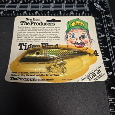 New Vintage The Producers Tiger Plug No. 4 Fishing Lure NIP Bone Prism?