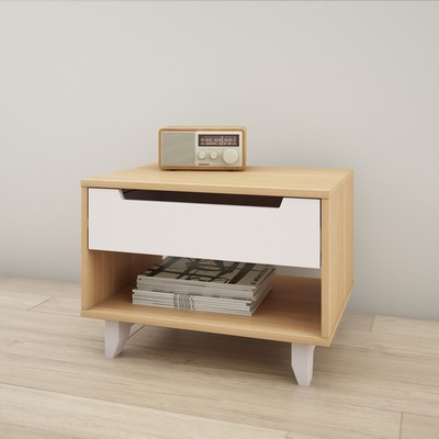 Nordik 340139 1-Drawer Night Stand, White and Natural Maple