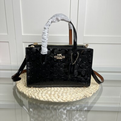 COACH Nina Small Tote Bag Signature Leather CV400 Black NEW