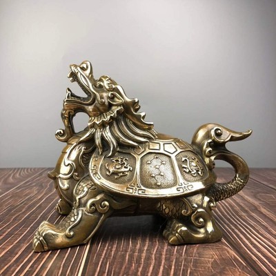 Details about / Chinese Handmade Copper Brass Dragon Turtle Small Fengshui Statue Ornament
