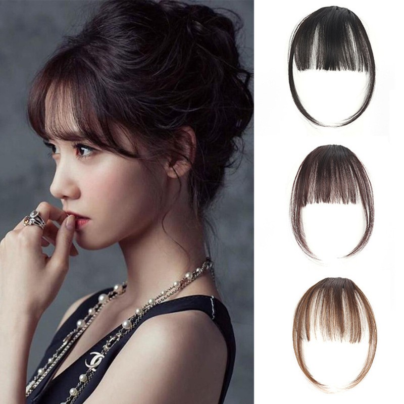 Details About Thin Neat Air Bangs Remy Human Hair Extensions Clip In On Fringe Front Hairpiece