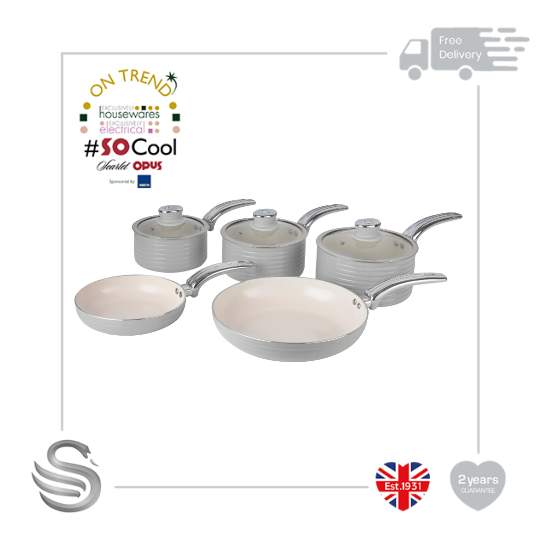 Swan Retro 5pc Fry/Saucepan Set Aluminium NonStick Ceramic Coating